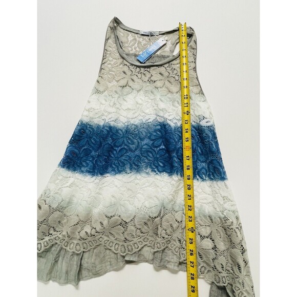 Elsie & Zoey Grey‎ Blue Lace Flared Beach Tank Top Shirt Womens Small Medium NEW - Picture 8 of 11